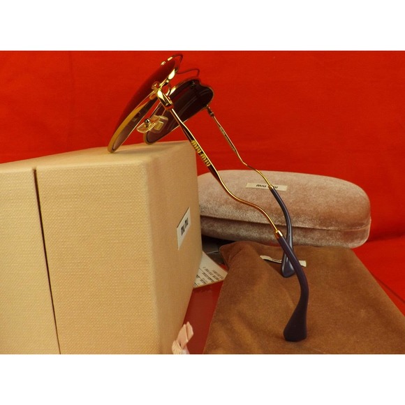 MIU MIU PRADA SMU55R CAT EYES SCENIQUE GOLD LILAC METAL LOGO FRAME SUNGLASSES - Picture 10 of 12